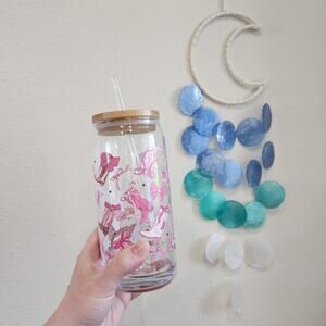 Country Coquette Pink Cowboy Boots Bows Glass Tumbler Cup 20 oz Lid Girly Cute